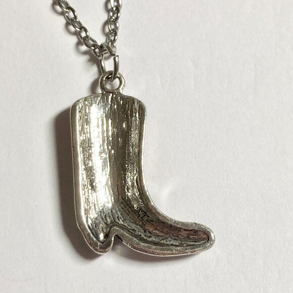 Cowboy Boot Necklace Cowgirl Brown Enamel Country Western Stainless Steel 20" - Picture 7 of 9